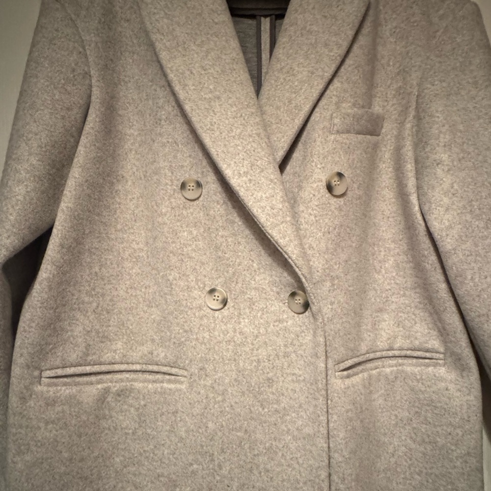 Topshop Double-Breasted Light Gray Wool Trench Coat - Picture 4 of 12